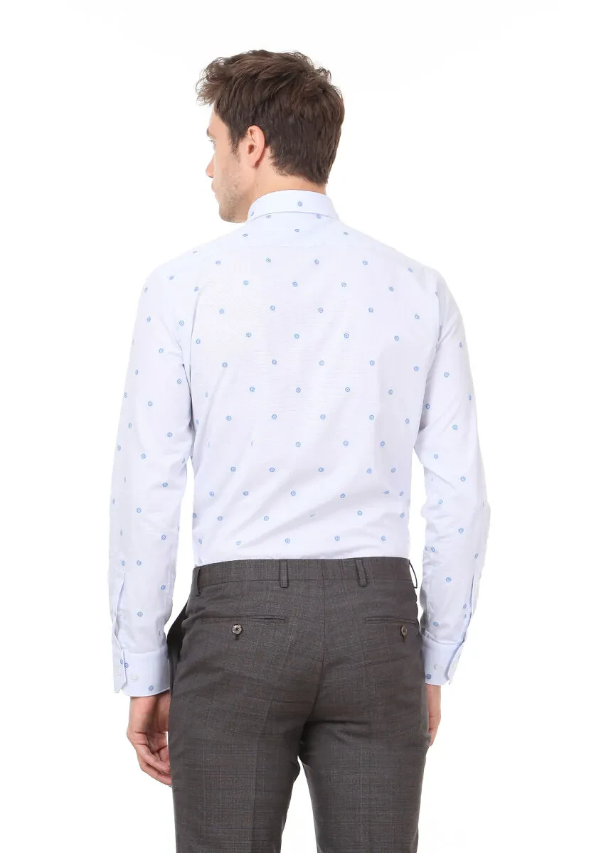 Blue Patterned Regular Fit Weaving Classical 100% Cotton Shirt - 5