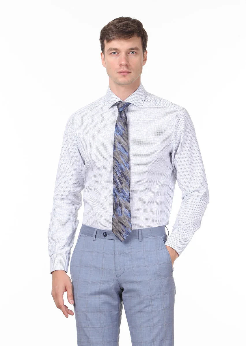 Blue Patterned Regular Fit Weaving Classical 100% Cotton Shirt - 1