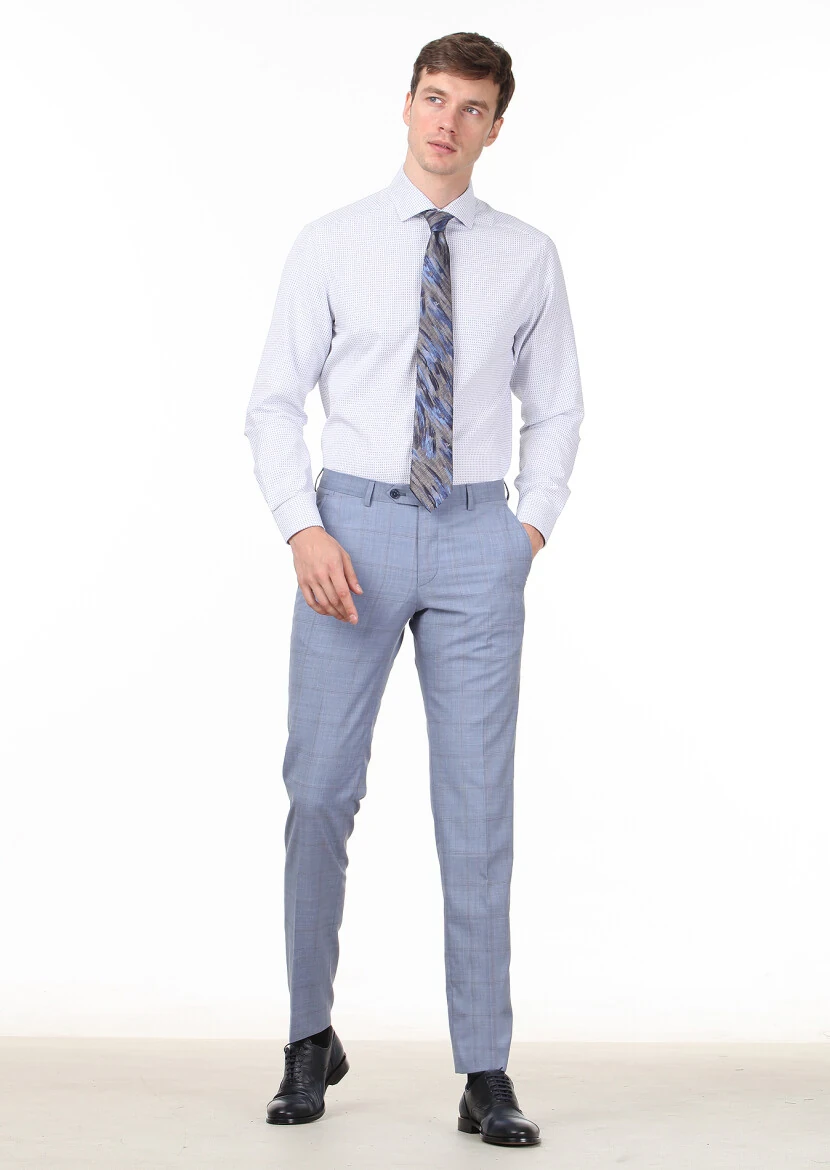 Blue Patterned Regular Fit Weaving Classical 100% Cotton Shirt - 3