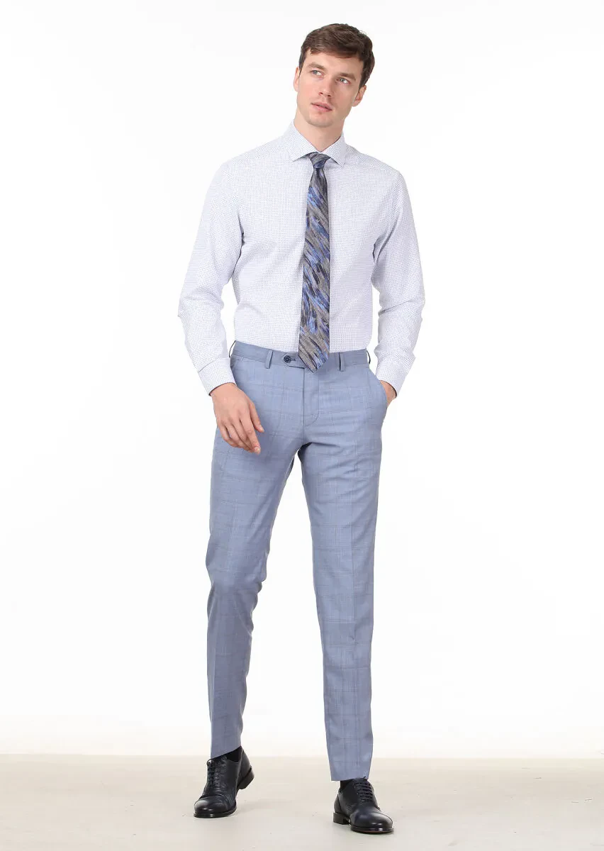 Blue Patterned Regular Fit Weaving Classical 100% Cotton Shirt - 3