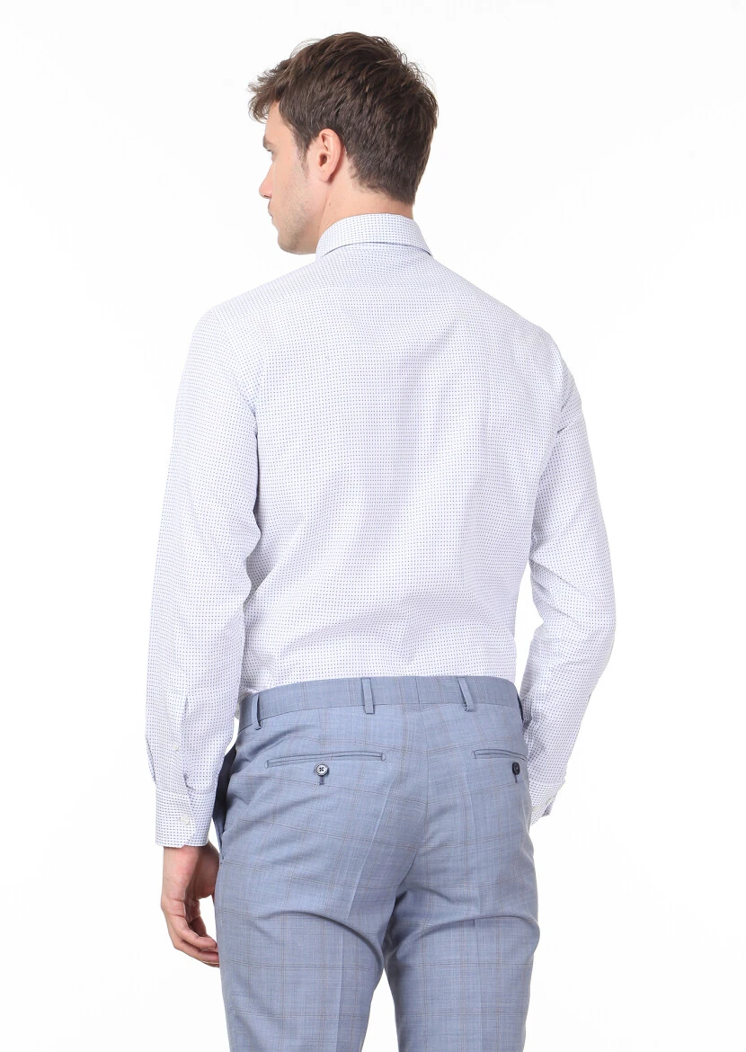 Blue Patterned Regular Fit Weaving Classical 100% Cotton Shirt - 4