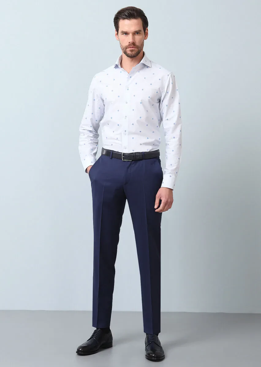 Blue Patterned Regular Fit Weaving Classical 100% Cotton Shirt - 3