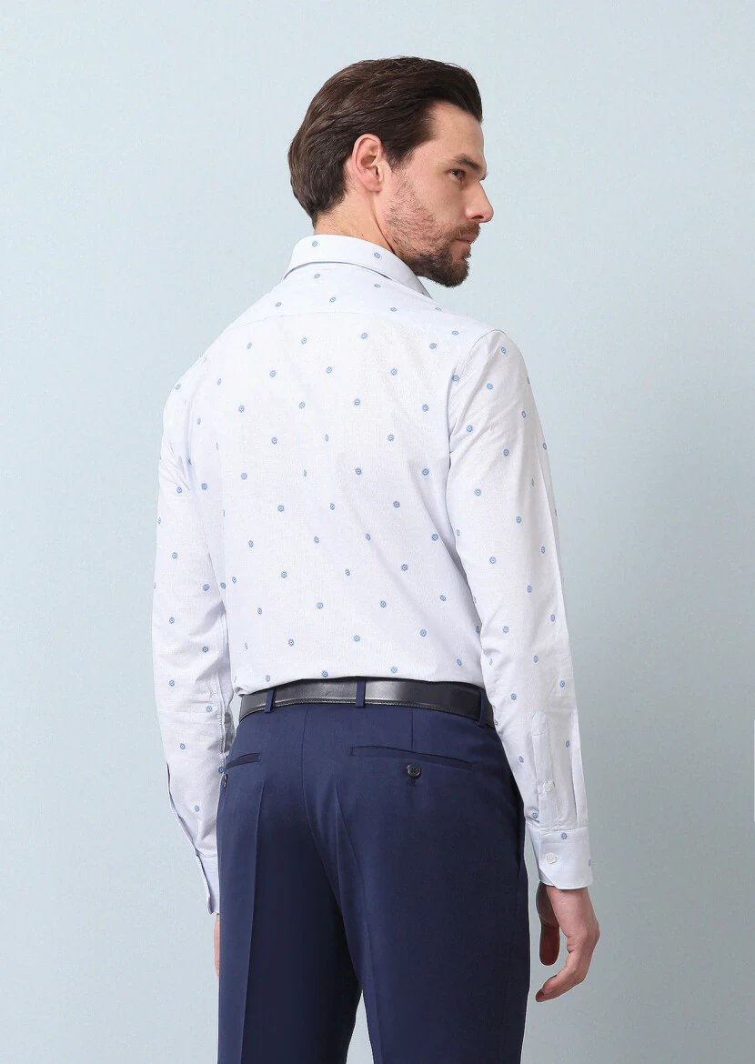 Blue Patterned Regular Fit Weaving Classical 100% Cotton Shirt - 6