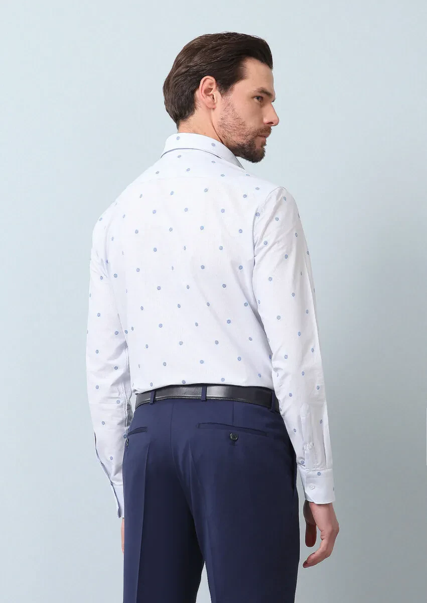 Blue Patterned Regular Fit Weaving Classical 100% Cotton Shirt - 6