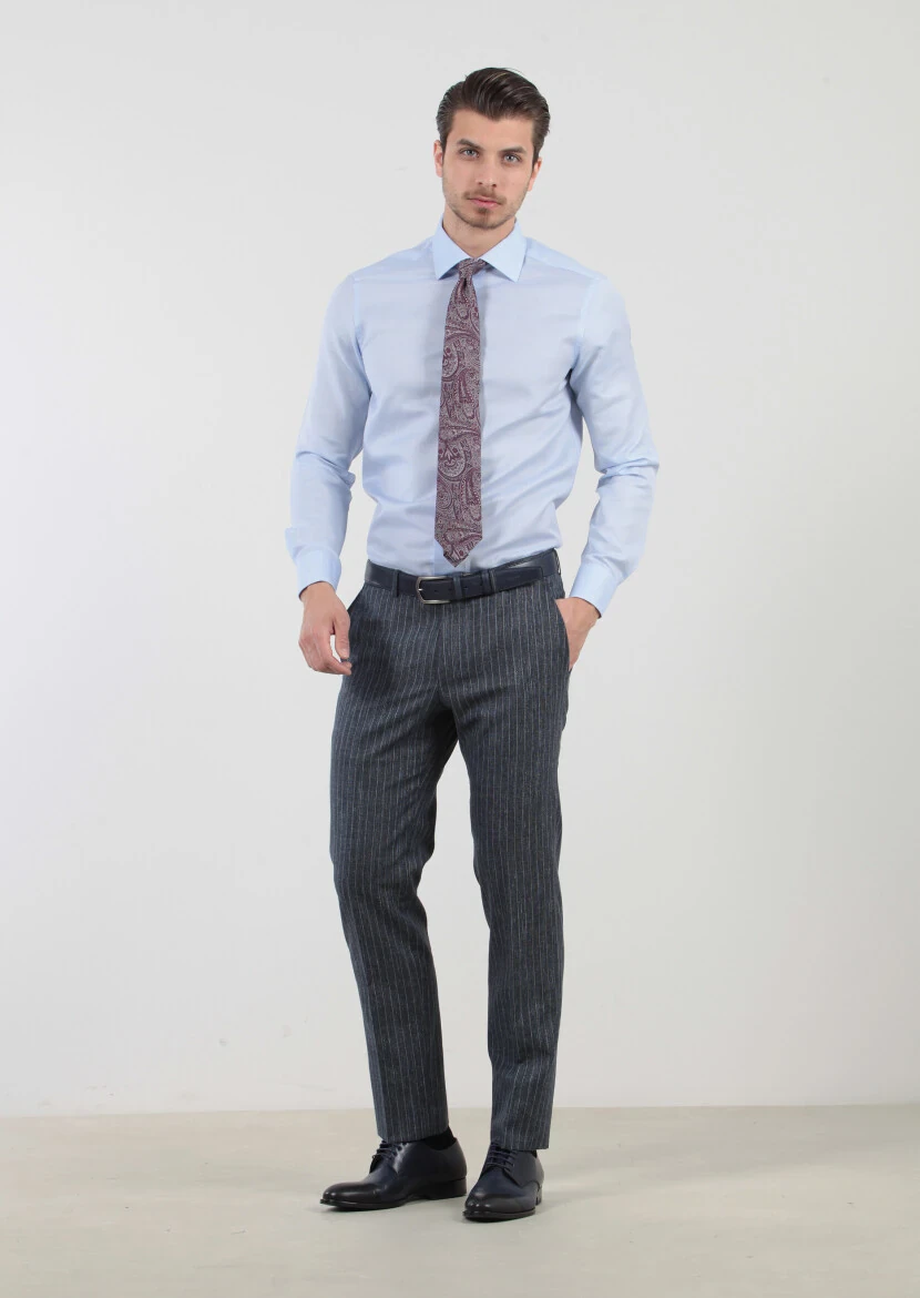 Blue Patterned Regular Fit Weaving Classical Cotton Blended Shirt 