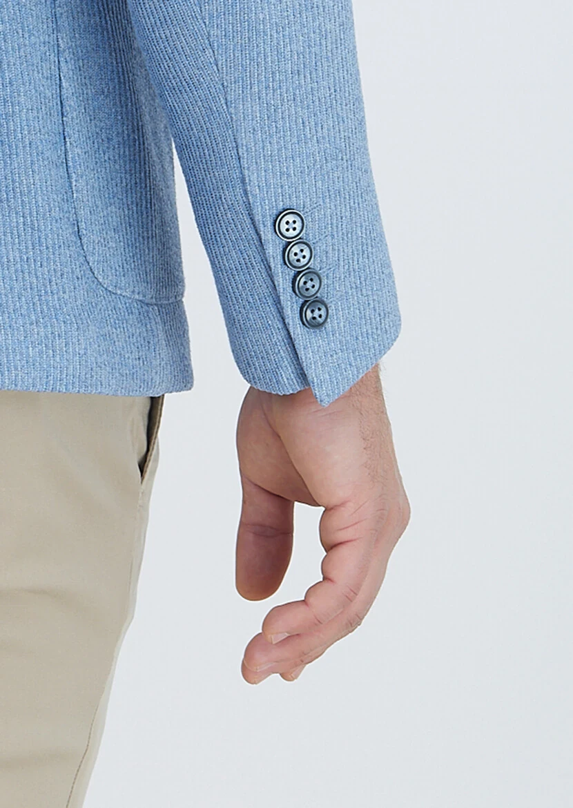 Blue Patterned Shirt Shoulder Slim Fit Cotton Blended Jacket - 4