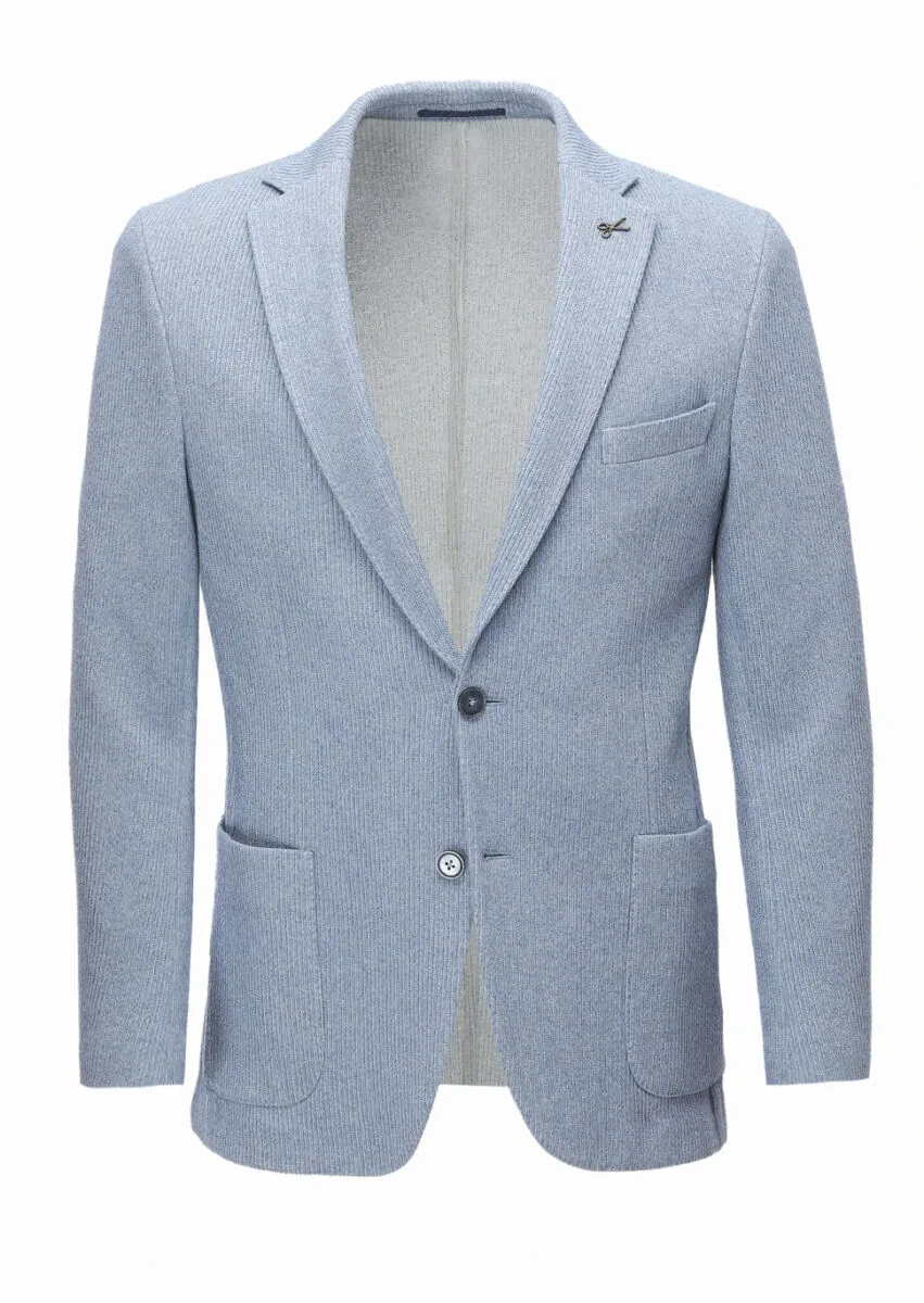 Blue Patterned Shirt Shoulder Slim Fit Cotton Blended Jacket - 6