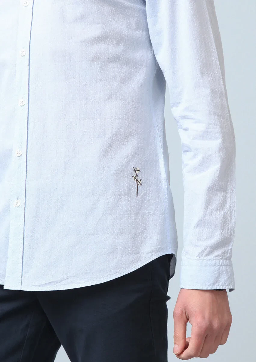 Blue Patterned Slim Fit Weaving Casual Cotton Blended Shirt - 3