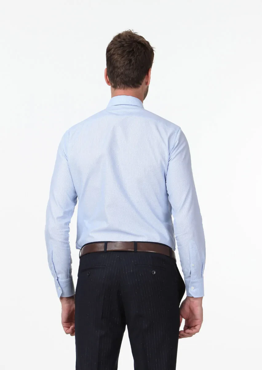 Blue Patterned Slim Fit Weaving Classical 100% Cotton Shirt - 4