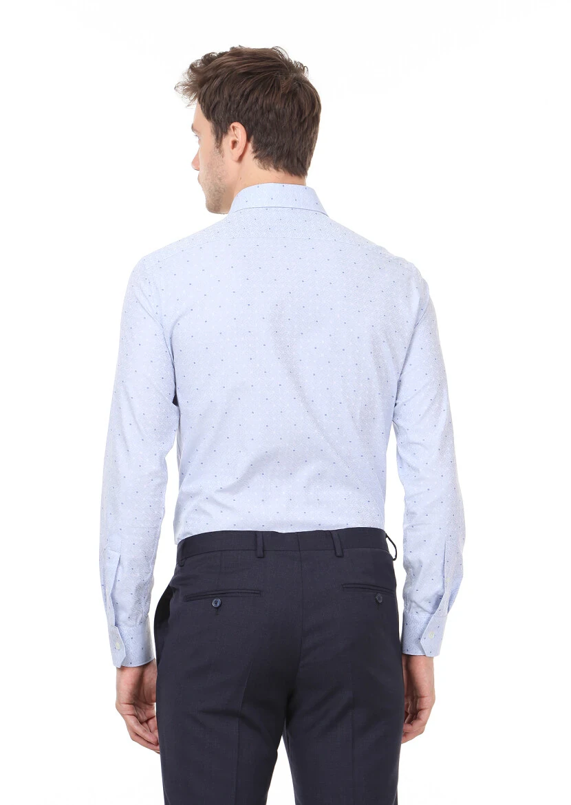 Blue Patterned Slim Fit Weaving Classical 100% Cotton Shirt - 4