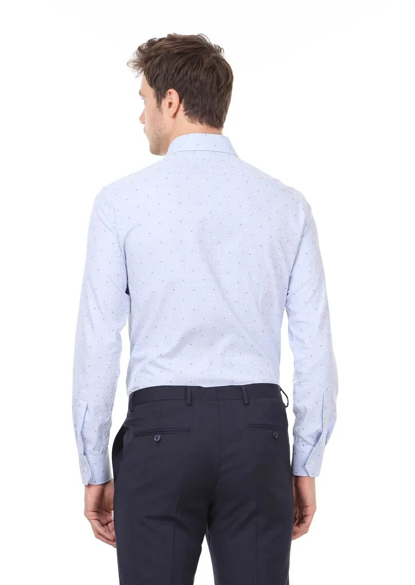 Blue Patterned Slim Fit Weaving Classical 100% Cotton Shirt - 4