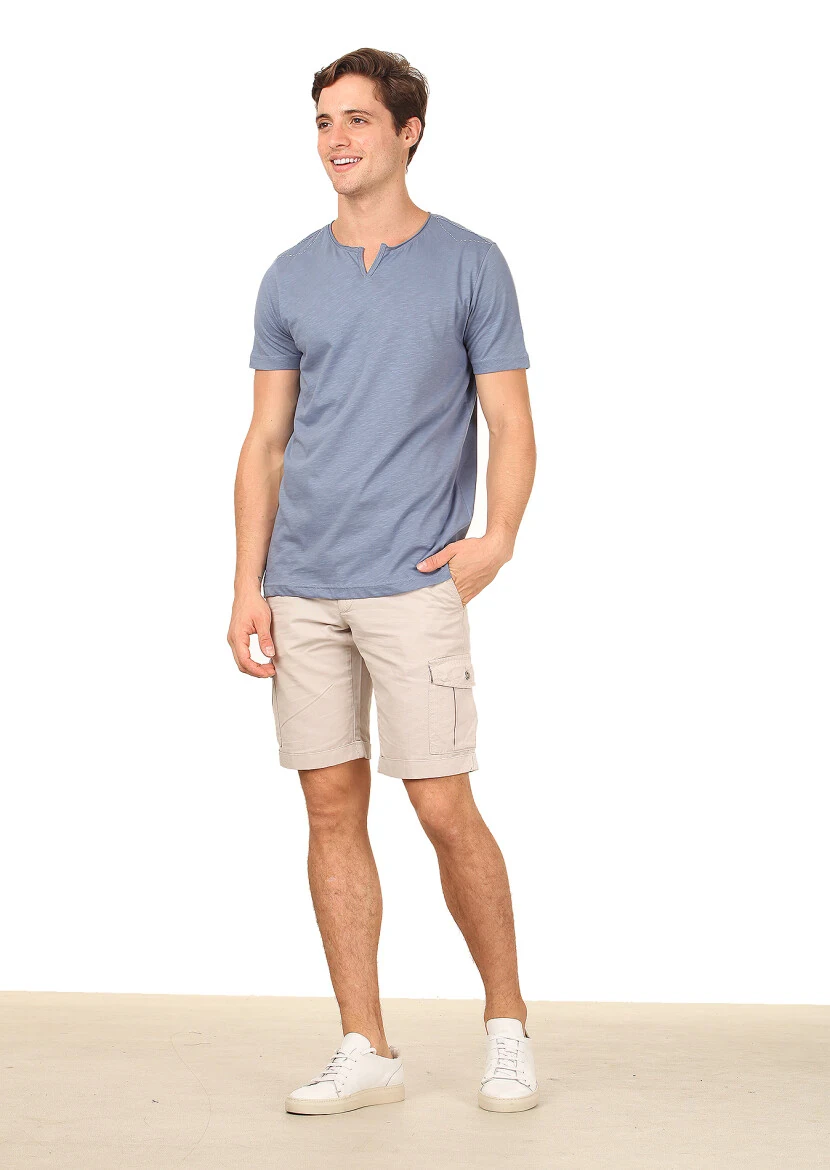 Blue Plain 100% Cotton T-Shirt - 3