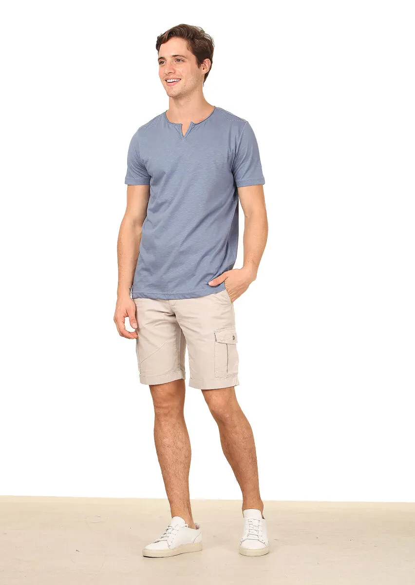 Blue Plain 100% Cotton T-Shirt - 3