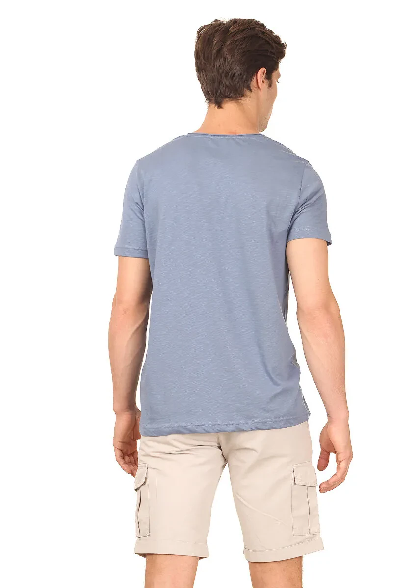 Blue Plain 100% Cotton T-Shirt - 4