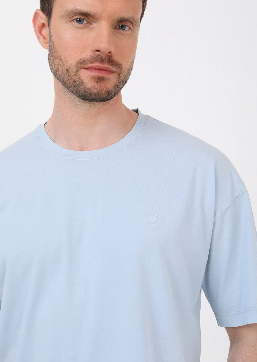 Blue Plain Crew Neck 100% Cotton T-Shirt - 2