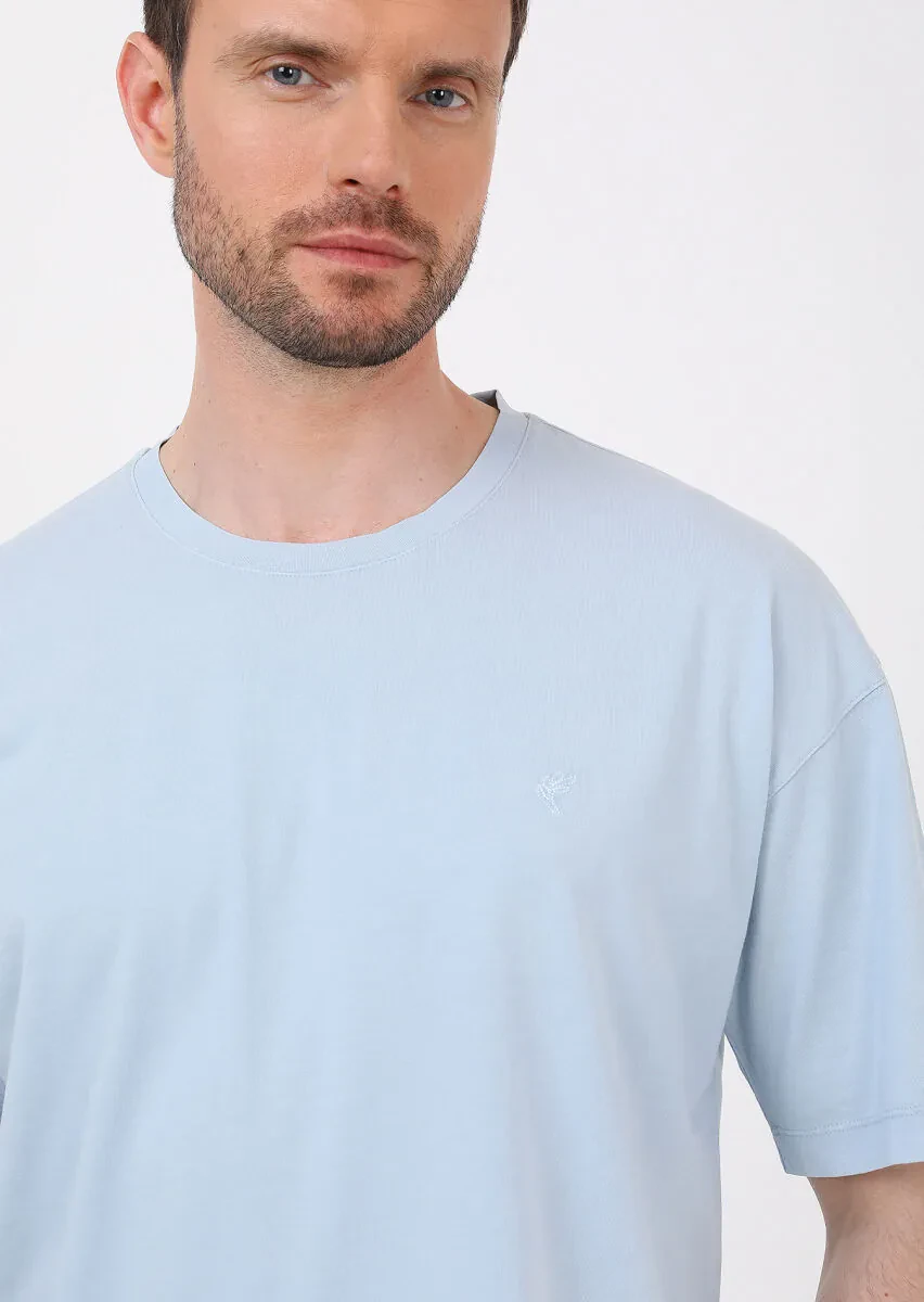 Blue Plain Crew Neck 100% Cotton T-Shirt - 2