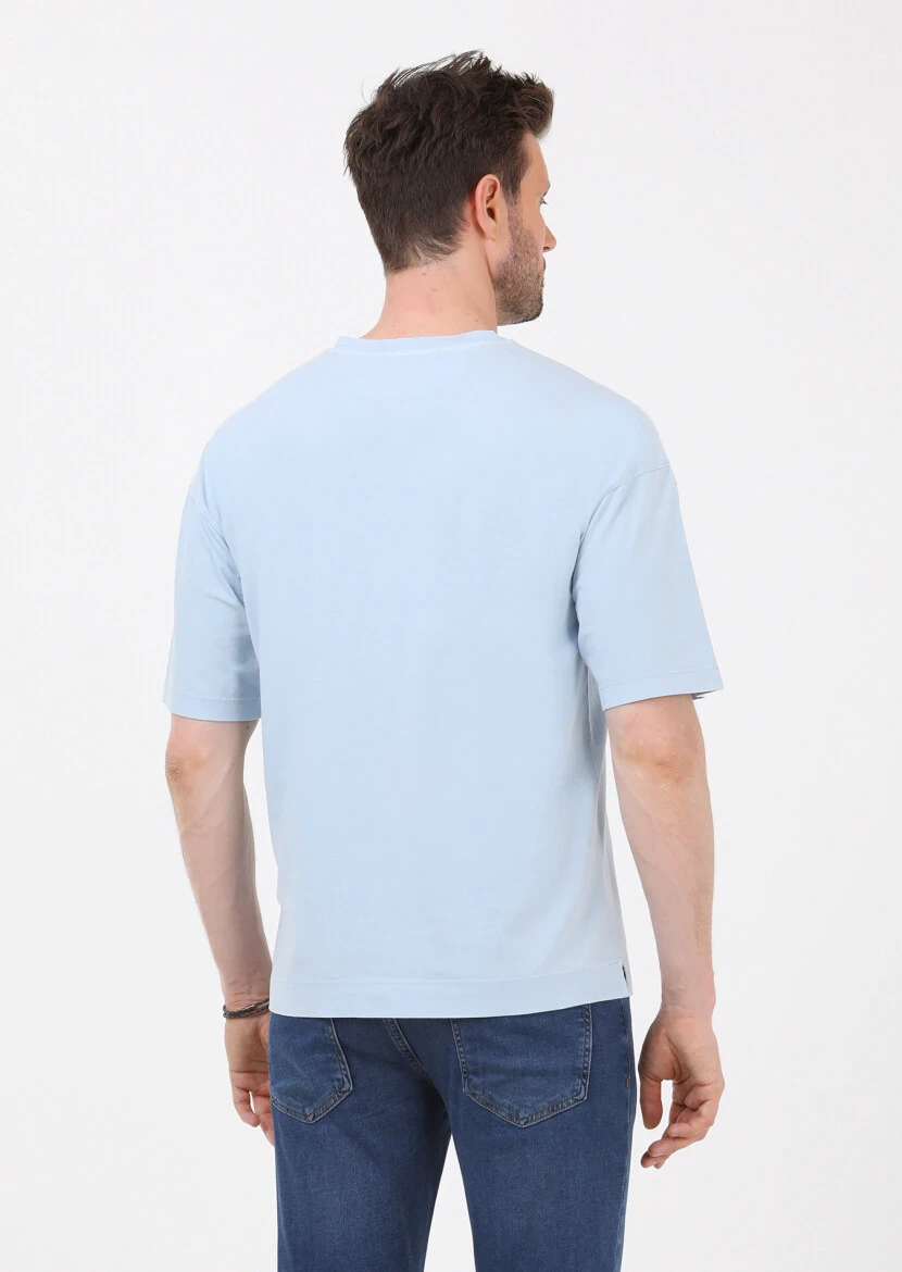 Blue Plain Crew Neck 100% Cotton T-Shirt - 5