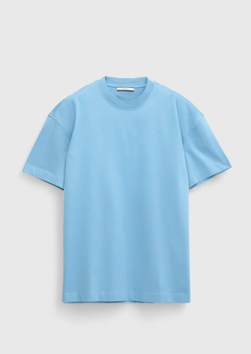 Blue Plain Crew Neck 100% Cotton T-Shirt - 6
