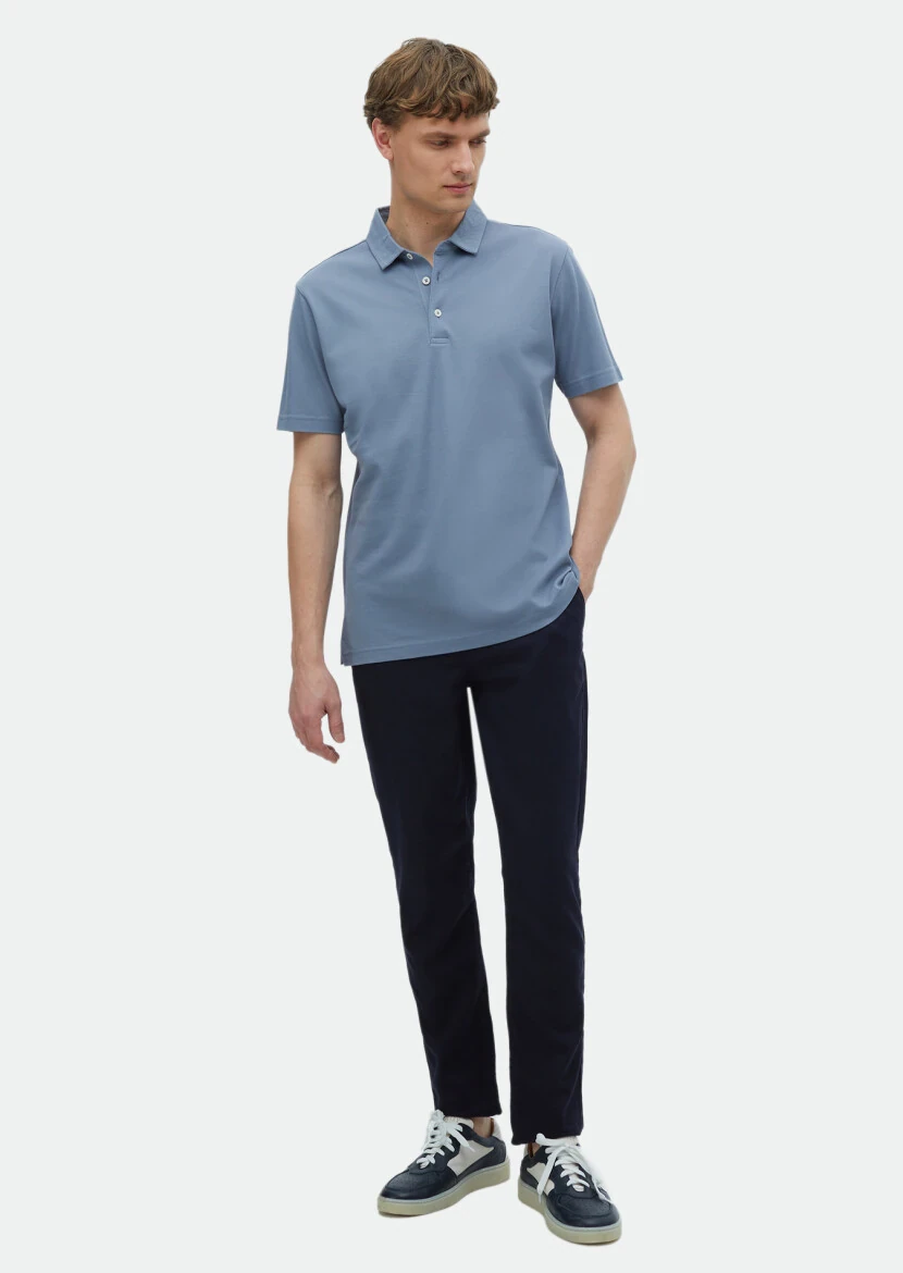 Blue Plain Polo Neck 100% Cotton T-Shirt 