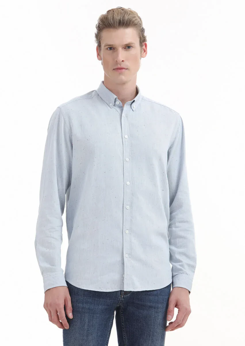 Blue Plain Regular Fit Weaving Casual 100% Cotton Shirt - 1