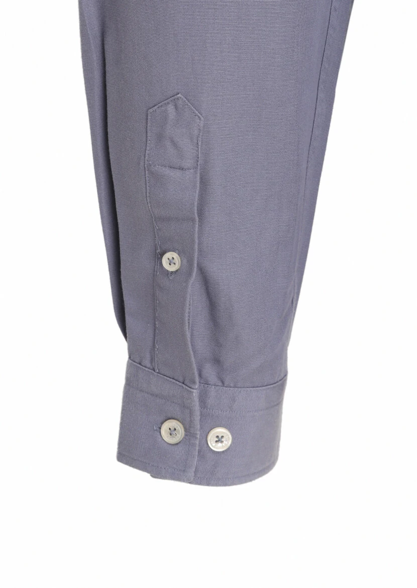 Blue Plain Regular Fit Weaving Casual Cotton Blended Shirt - 4