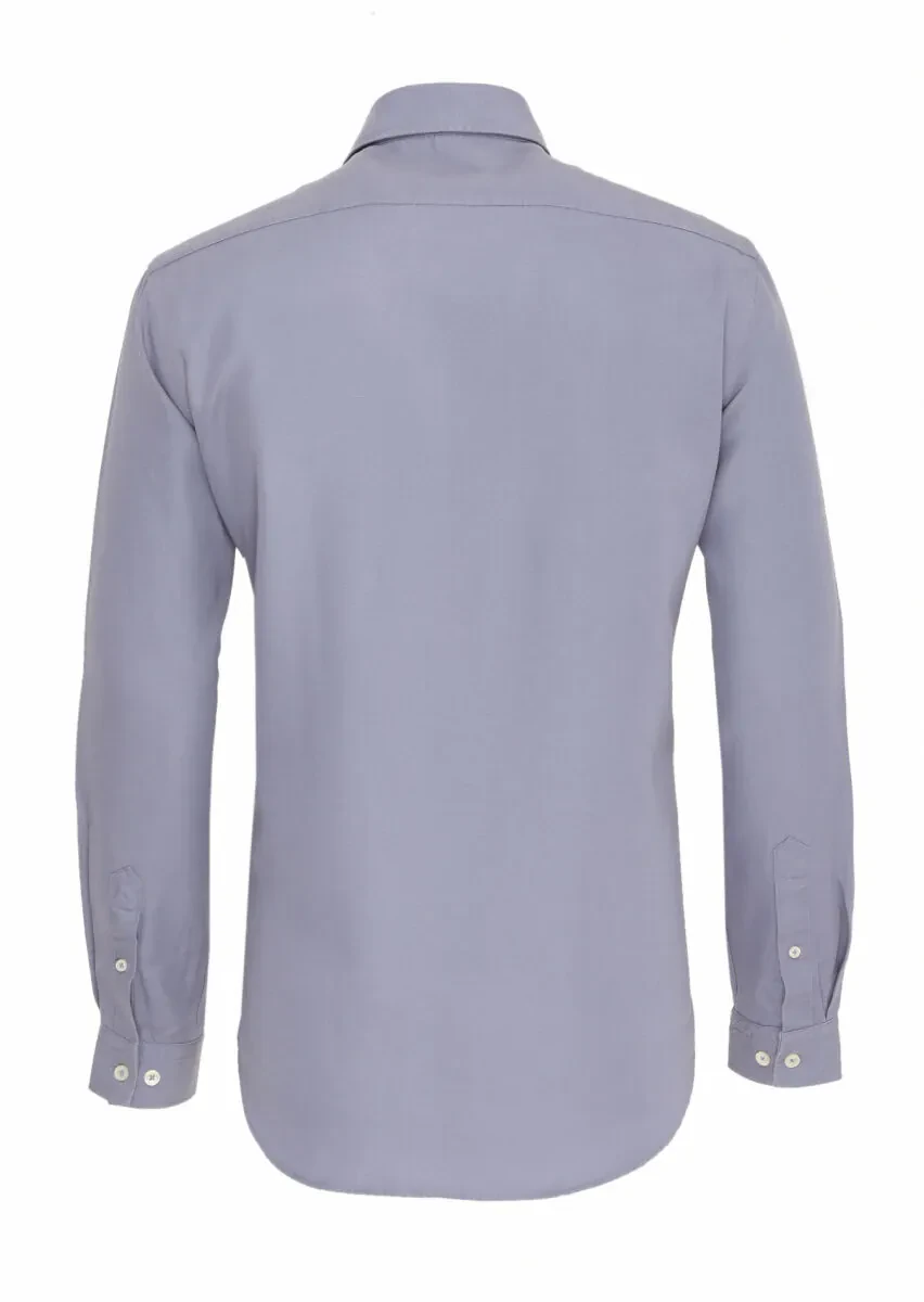 Blue Plain Regular Fit Weaving Casual Cotton Blended Shirt - 5