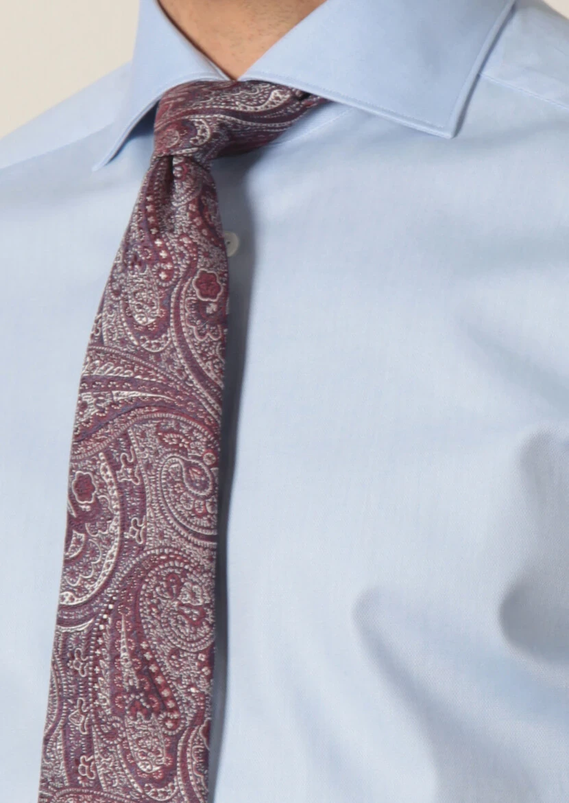 Blue Plain Regular Fit Weaving Classical 100% Cotton Shirt - 4