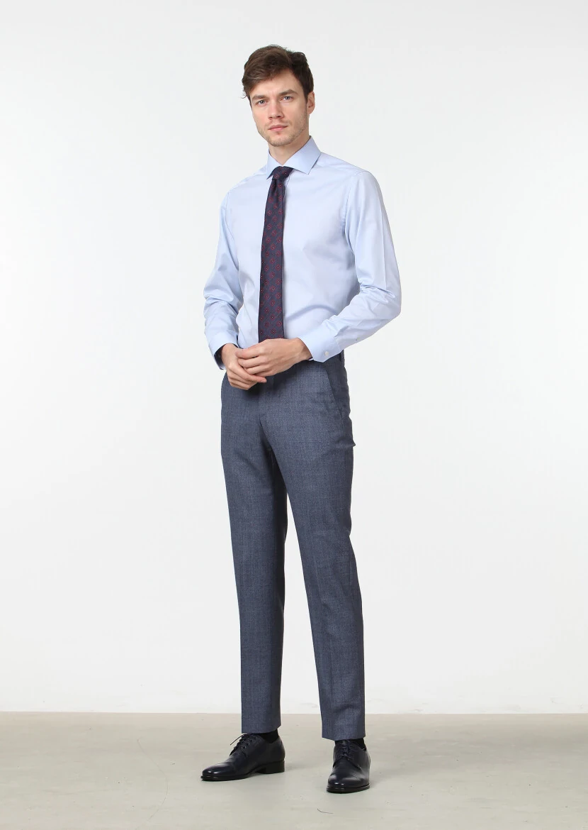 Blue Plain Regular Fit Weaving Classical 100% Cotton Shirt - 2