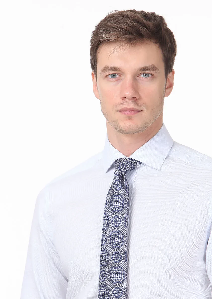 Blue Plain Regular Fit Weaving Classical 100% Cotton Shirt - 2