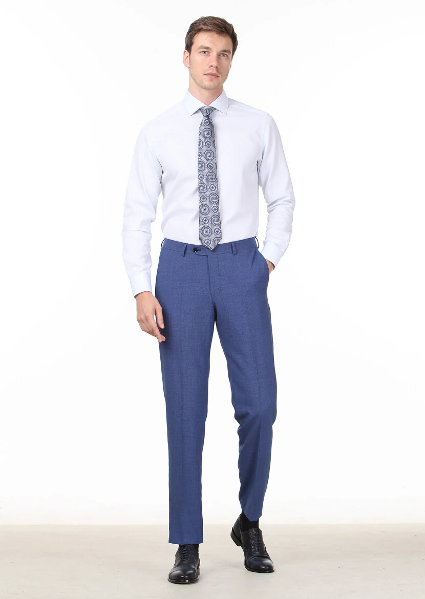 Blue Plain Regular Fit Weaving Classical 100% Cotton Shirt - 3