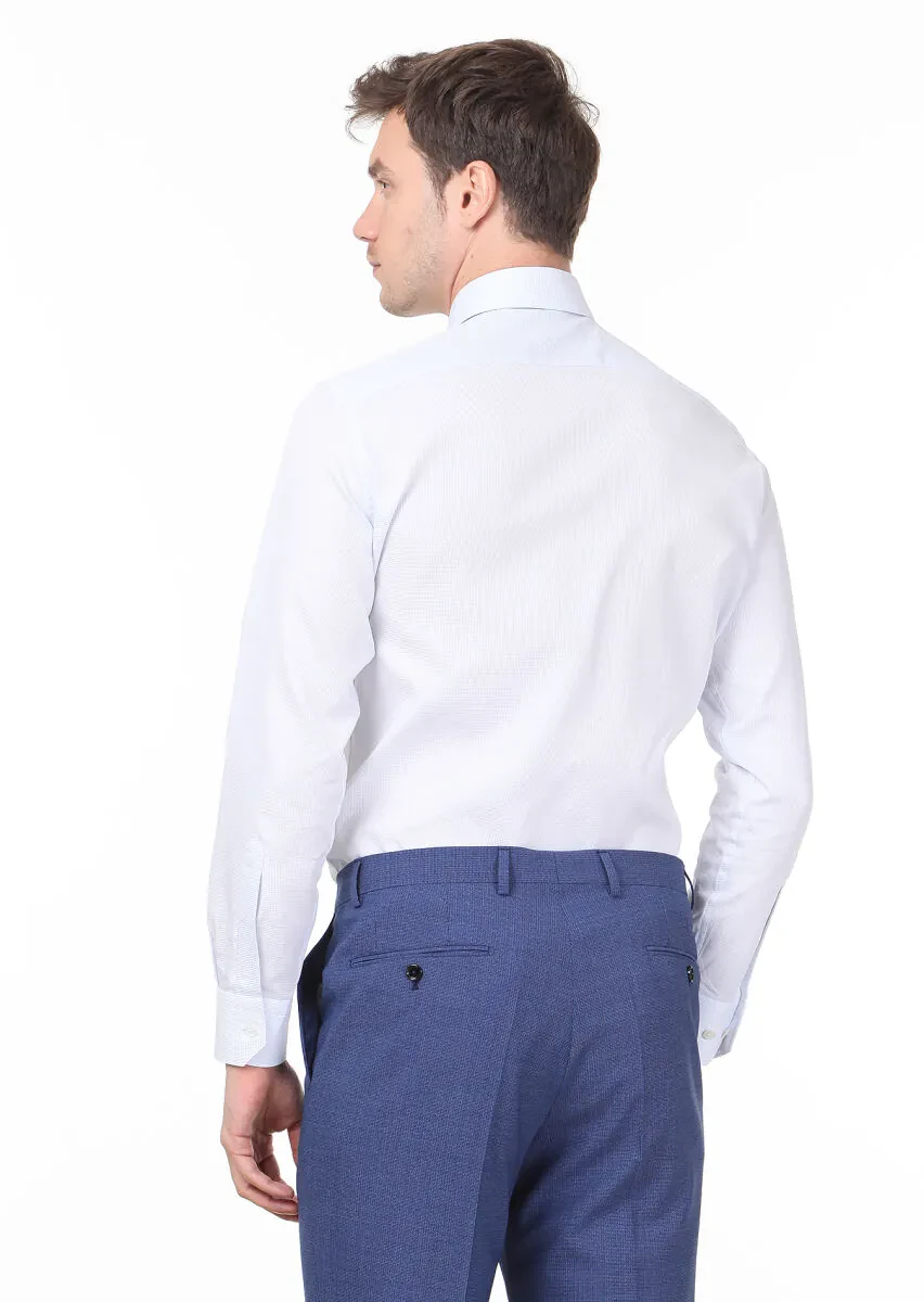 Blue Plain Regular Fit Weaving Classical 100% Cotton Shirt - 4