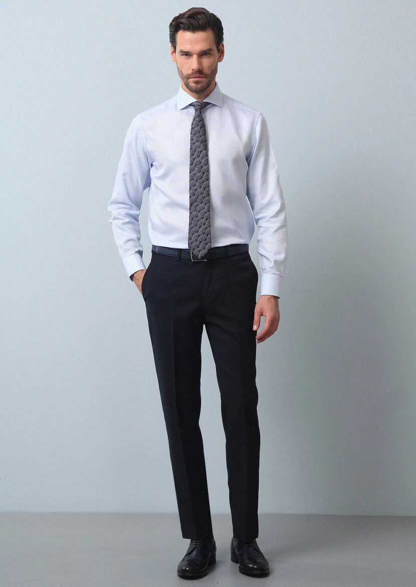 Blue Plain Regular Fit Weaving Classical 100% Cotton Shirt - 4