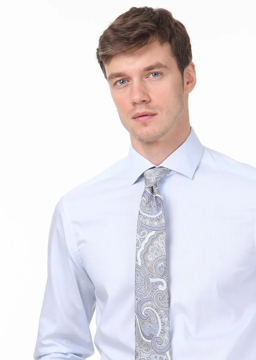 Blue Plain Regular Fit Weaving Classical 100% Cotton Shirt - 2