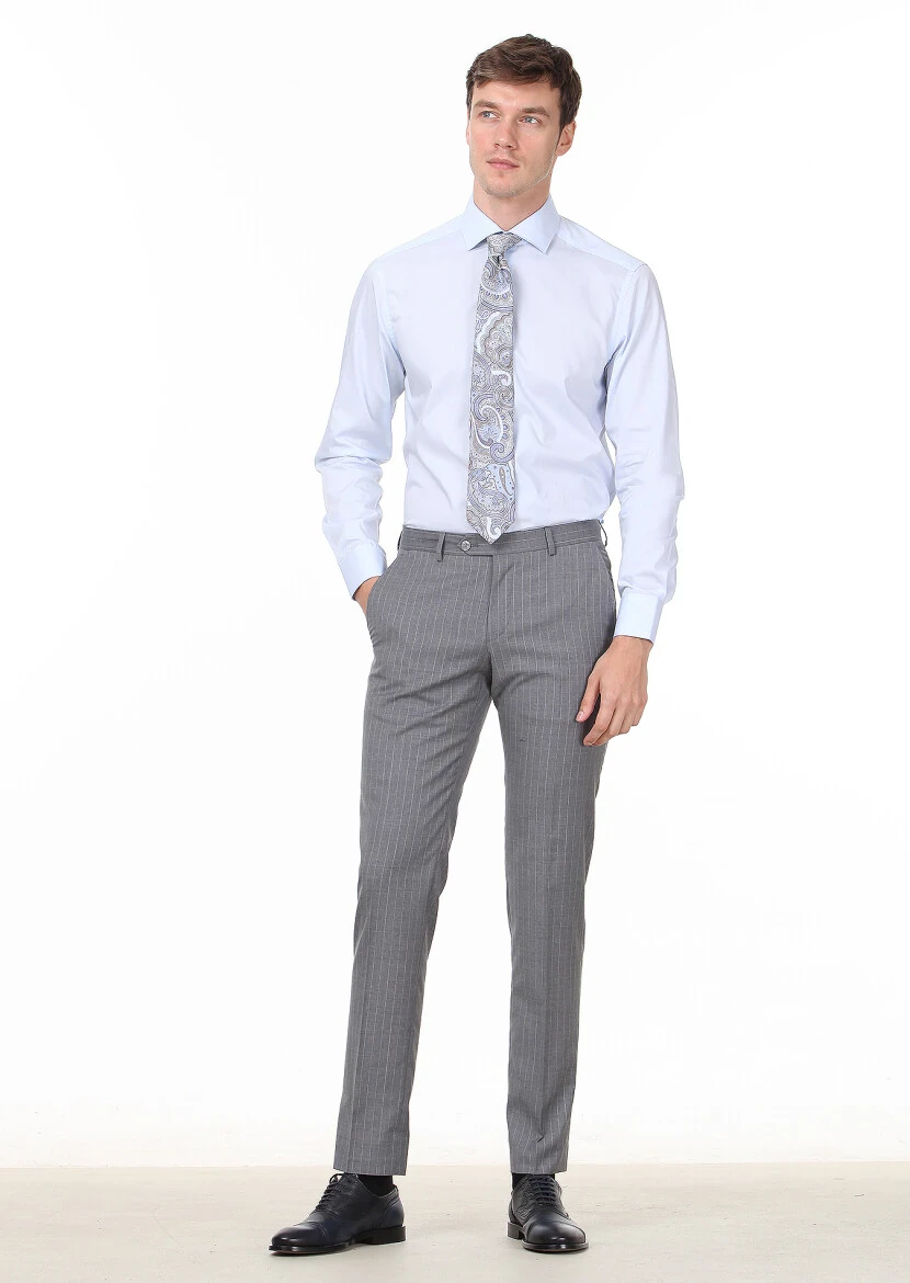 Blue Plain Regular Fit Weaving Classical 100% Cotton Shirt - 3