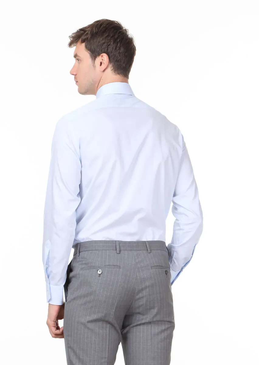 Blue Plain Regular Fit Weaving Classical 100% Cotton Shirt - 4