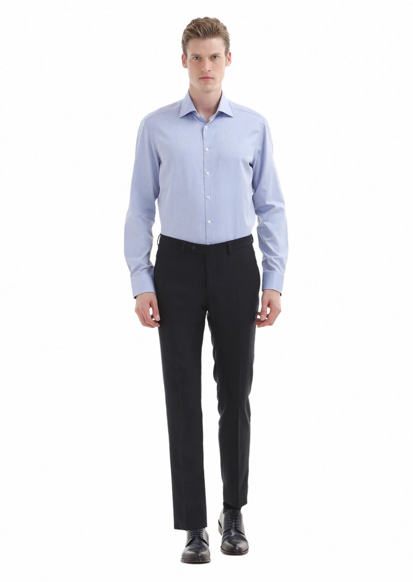 Blue Plain Regular Fit Weaving Classical 100% Cotton Shirt - 1