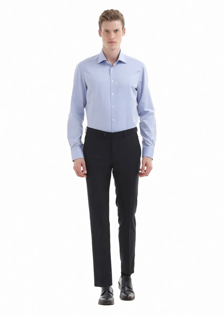 Blue Plain Regular Fit Weaving Classical 100% Cotton Shirt - 1