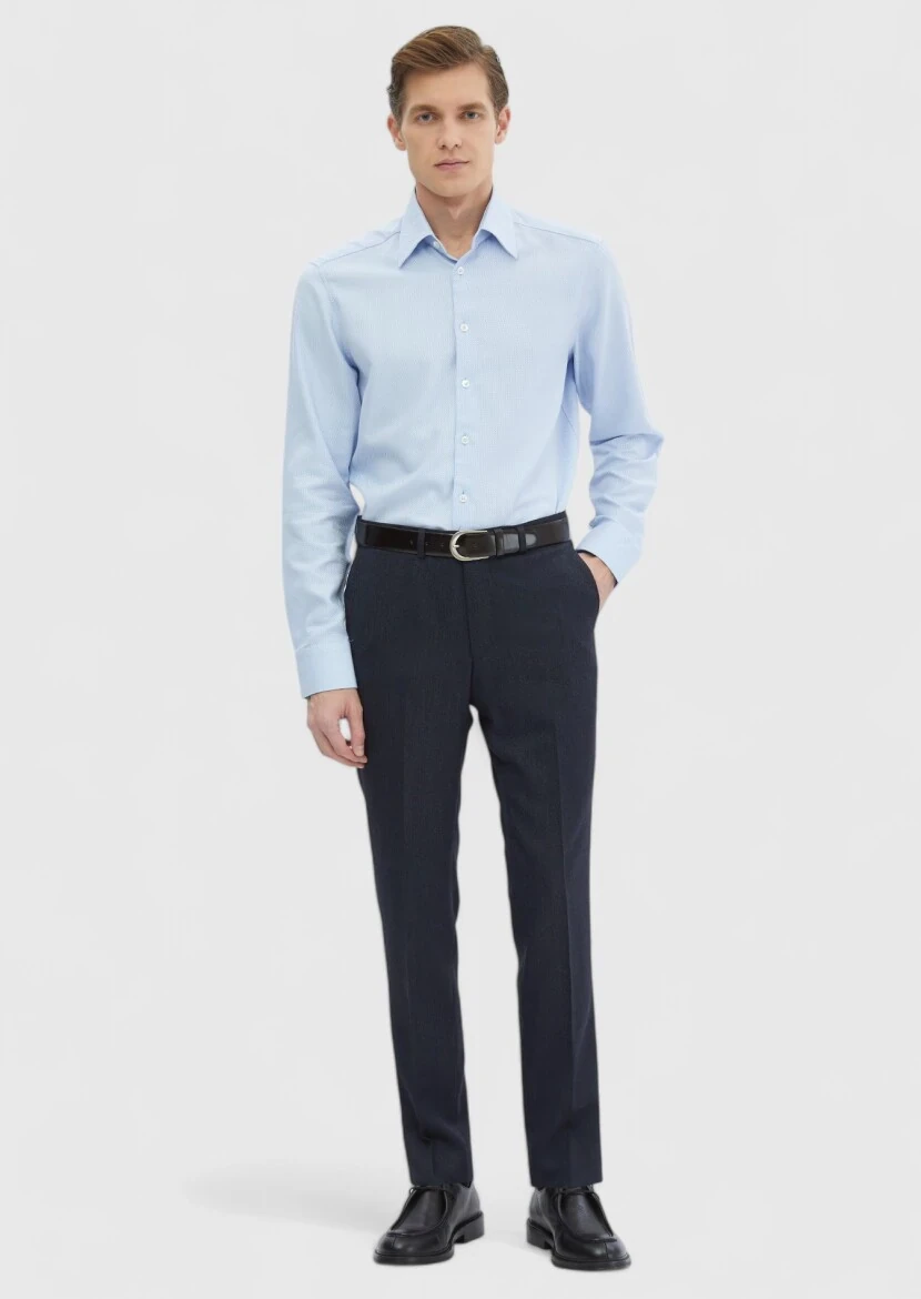 Blue Plain Regular Fit Weaving Classical 100% Cotton Shirt - RAMSEY