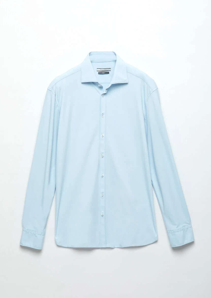 Blue Plain Regular Fit Weaving Classical Shirt - RAMSEY