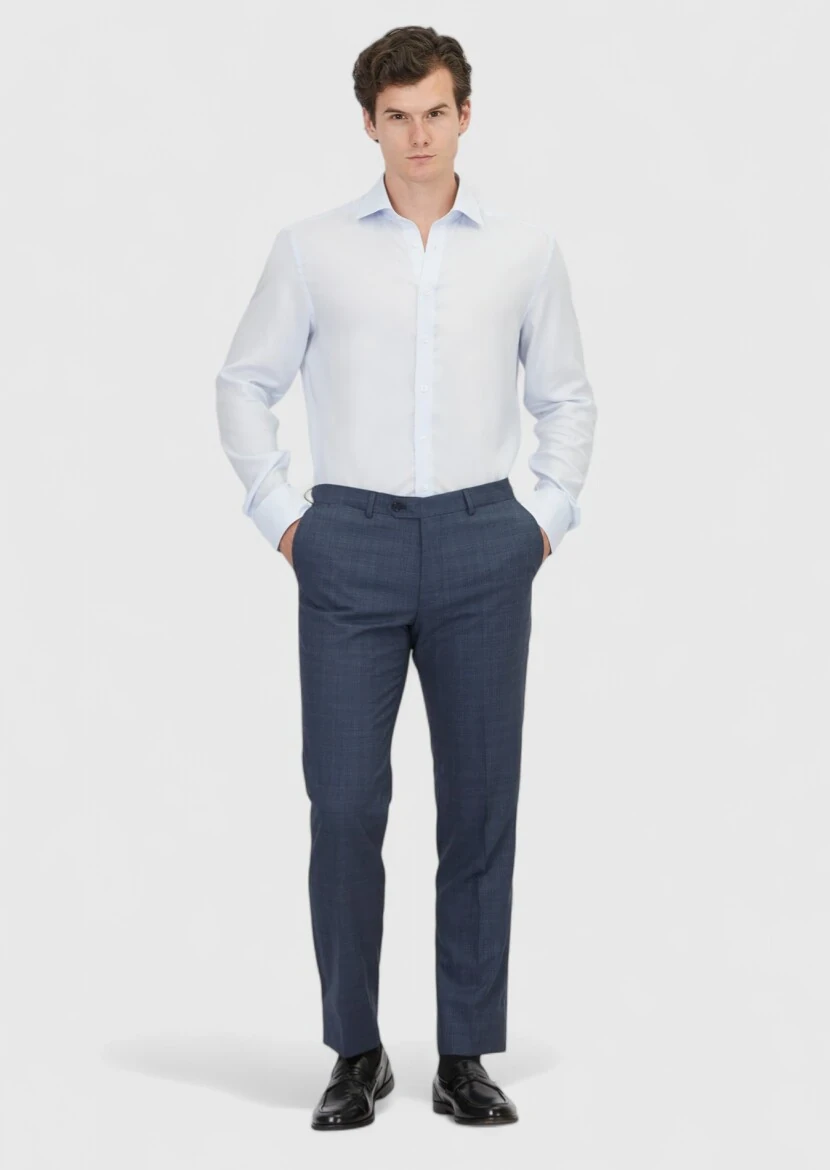 Blue Plain Regular Fit Weaving Classical Shirt - RAMSEY