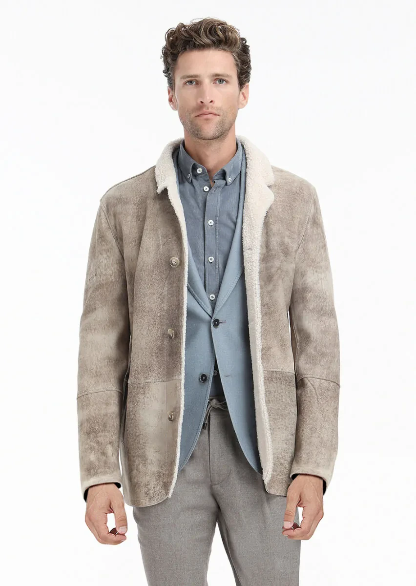 Blue Plain Shirt Shoulder Slim Fit Wool Blended Jacket - 3