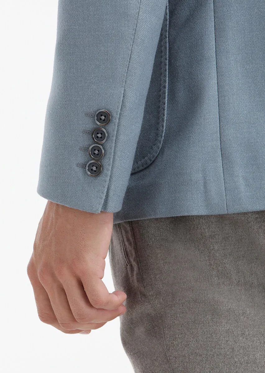 Blue Plain Shirt Shoulder Slim Fit Wool Blended Jacket - 6