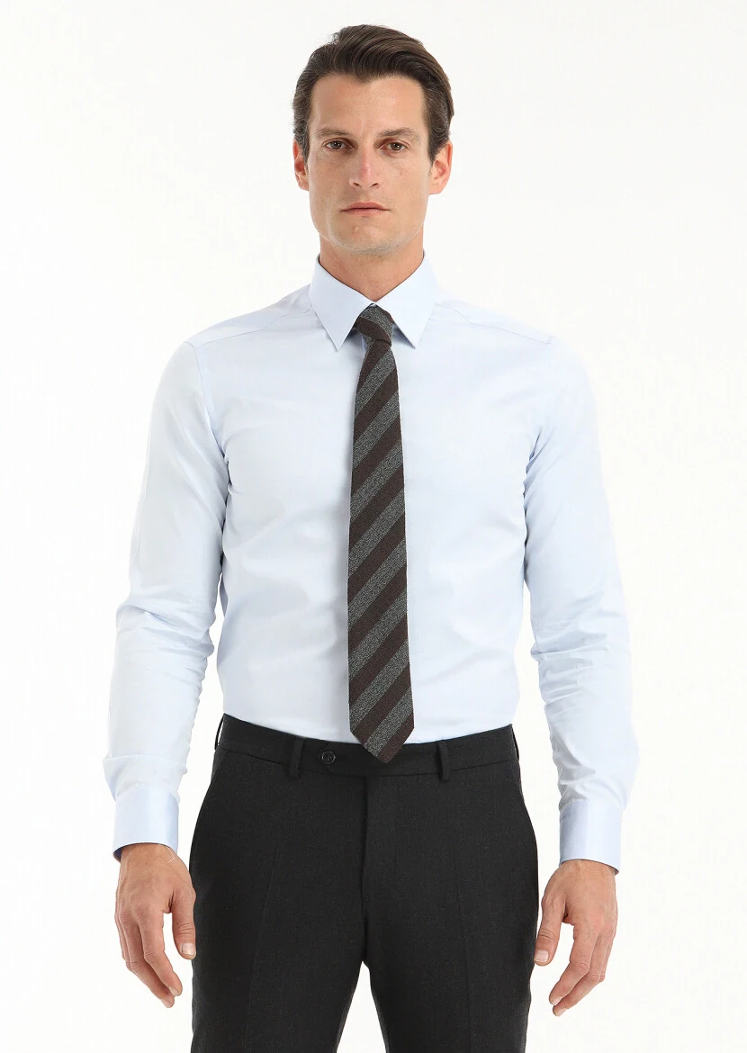 Blue Plain Slim Fit Weaving Classical 100% Cotton Shirt 