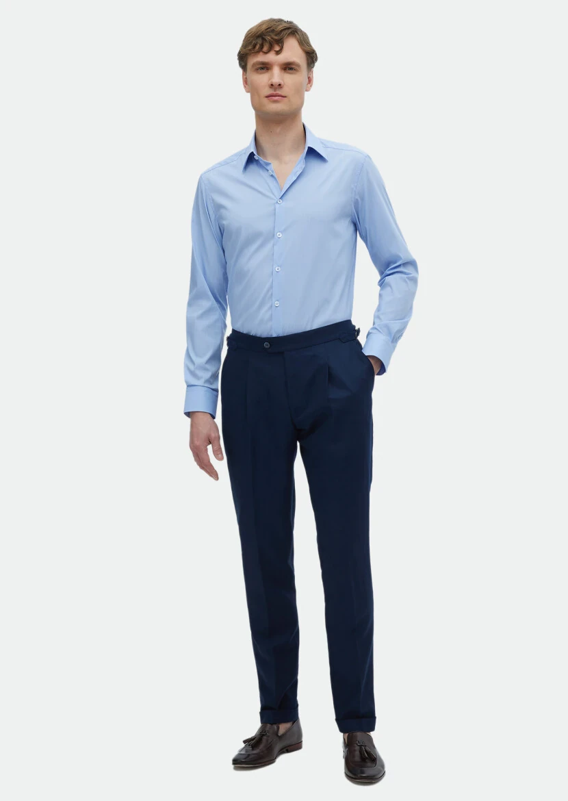 Blue Plain Slim Fit Weaving Classical Shirt - RAMSEY