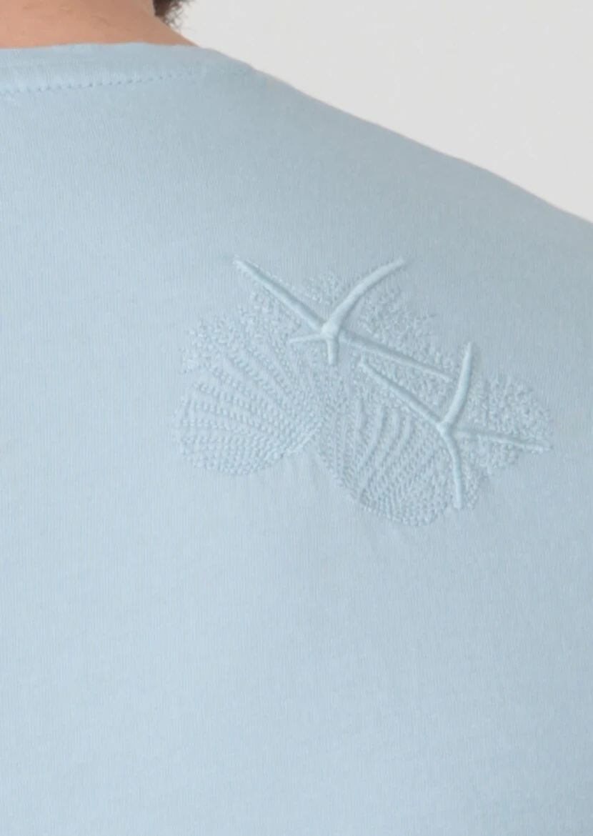 Blue Plain V-Neck 100% Cotton T-Shirt - 4