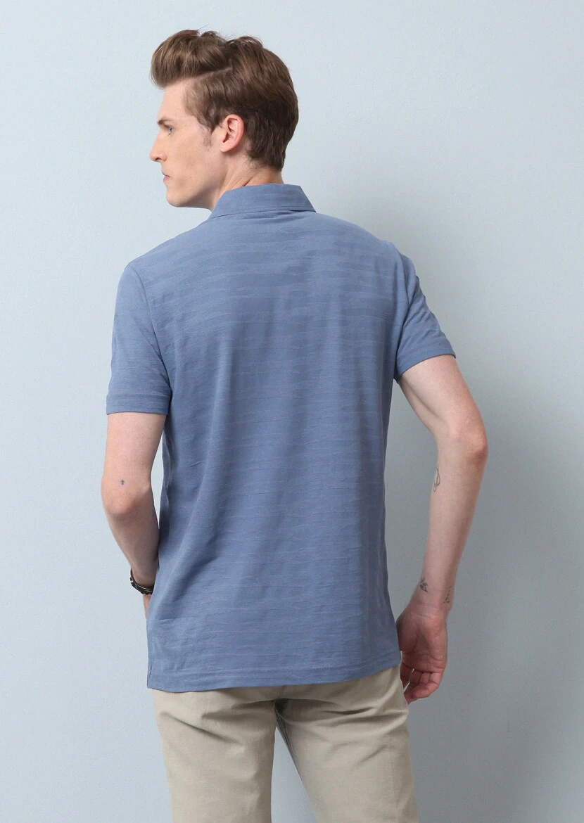 Blue Polo Neck 100% Cotton T-Shirt - 5