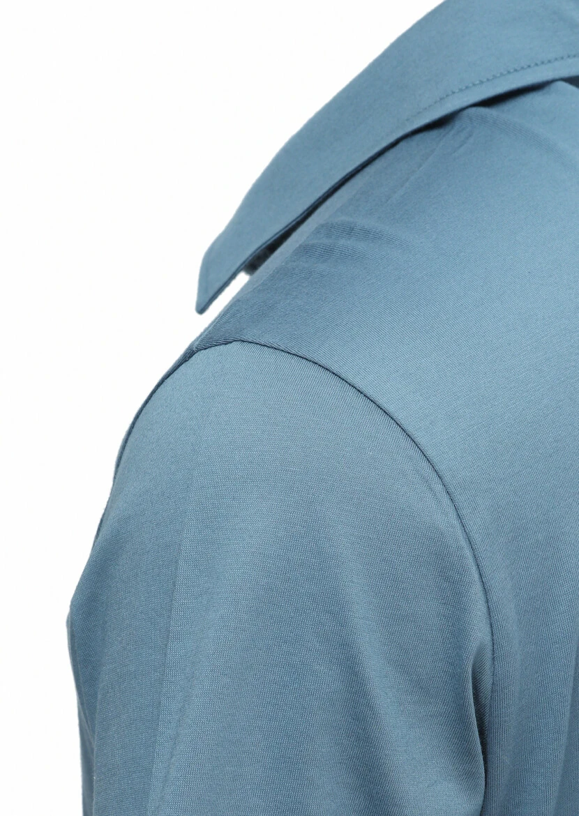 Blue Polo Neck 100% Cotton T-Shirt - 3