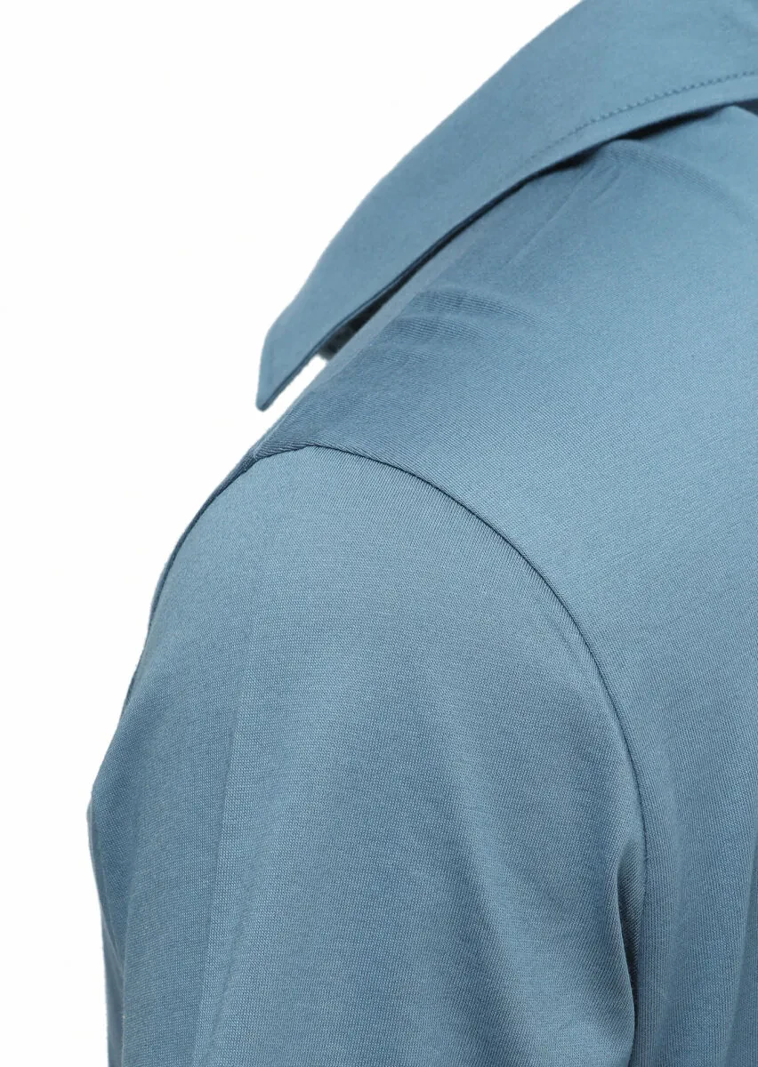 Blue Polo Neck 100% Cotton T-Shirt - 3