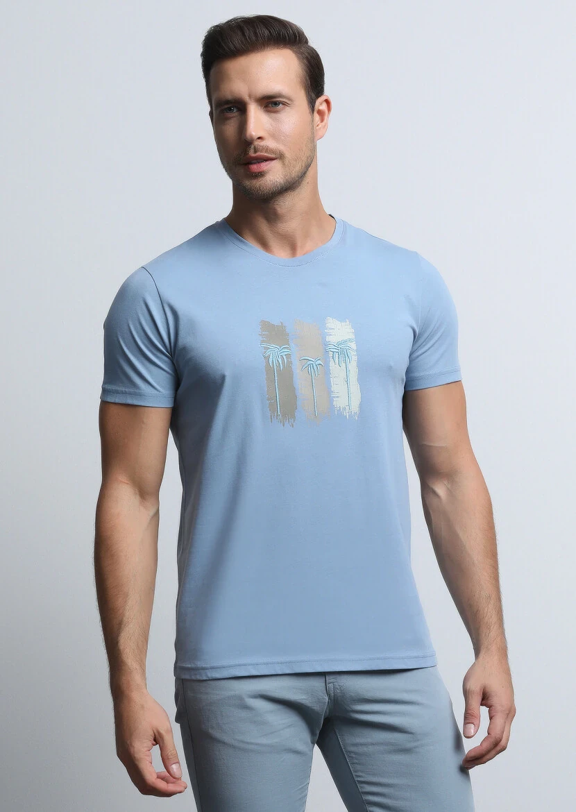 Blue Printed 100% Cotton T-Shirt 