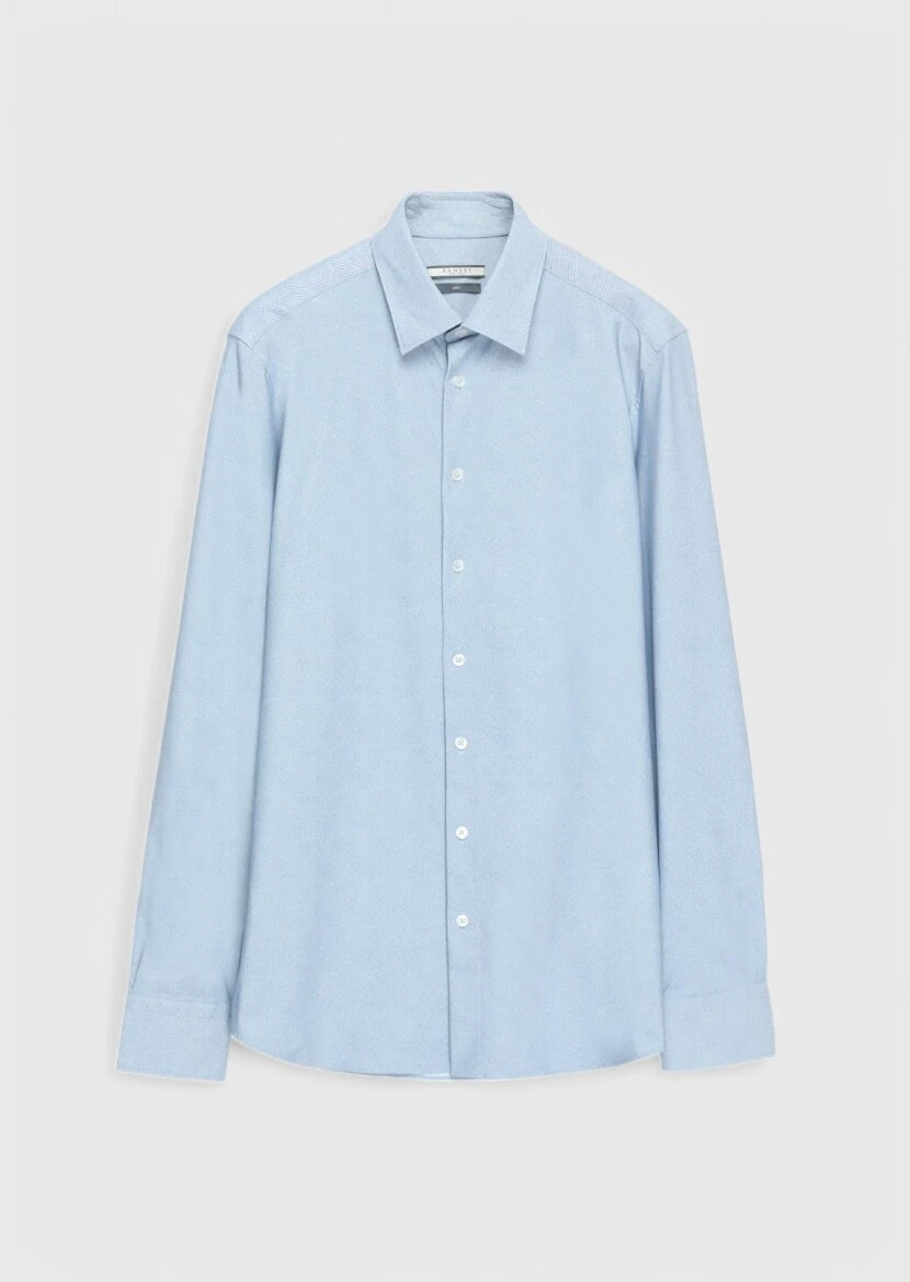 Blue Printed Casual Fit Knitting Casual Shirt - RAMSEY